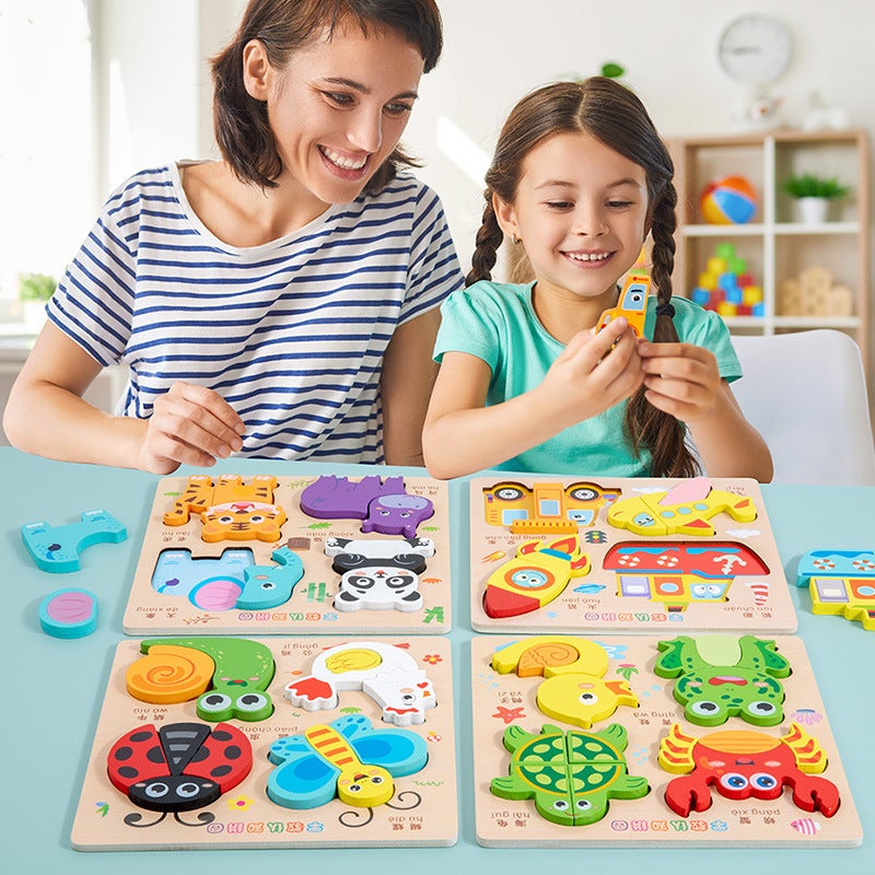 Children'S Three-Dimensional Four-In-One Puzzle 3~6 Years Old Early Education Educational Animal Cognitive Shape Matching Baby Wooden Toy - Image 5